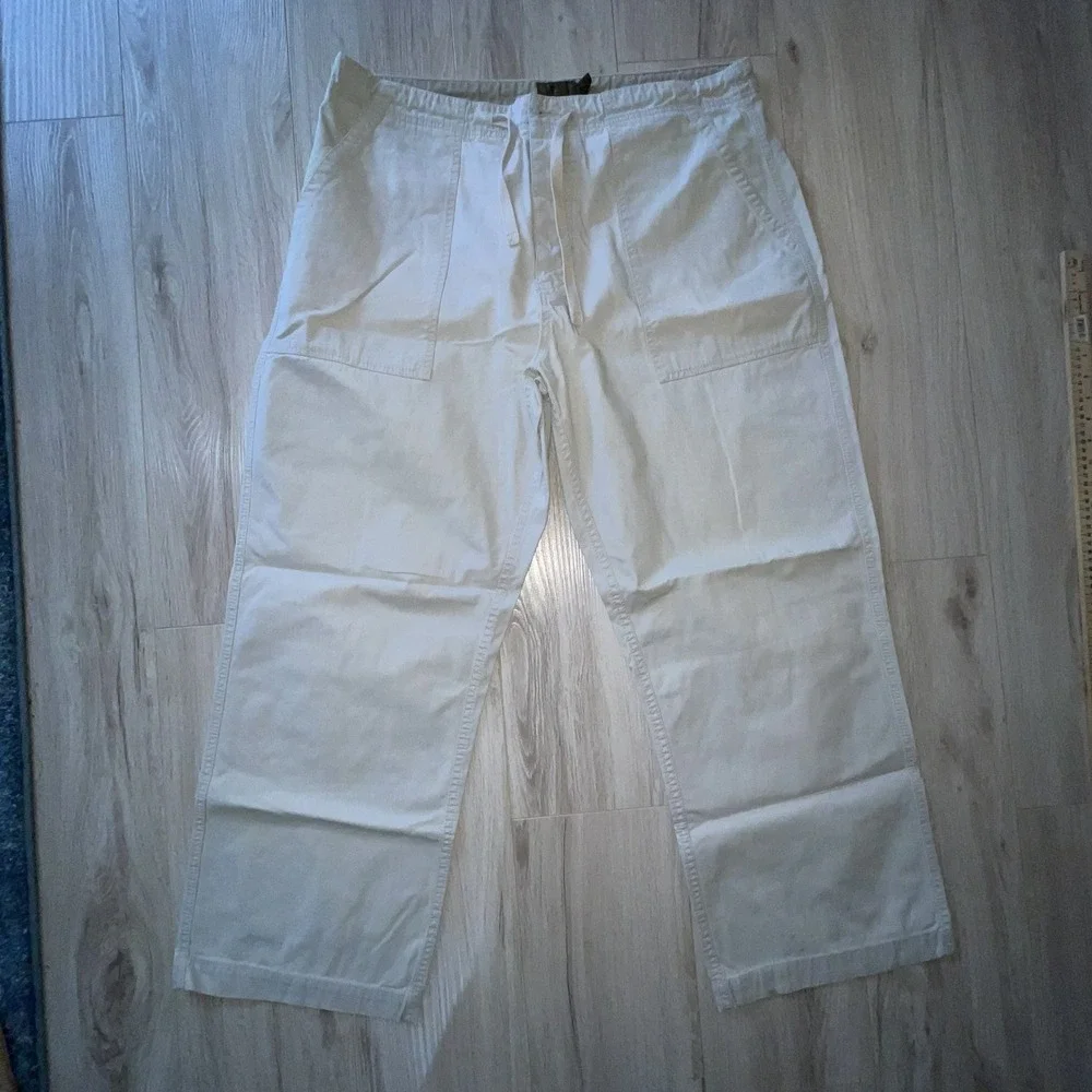 American Eagle Mens XL Beige Cotton Cargo Pants Drawstring Trousers 38x28